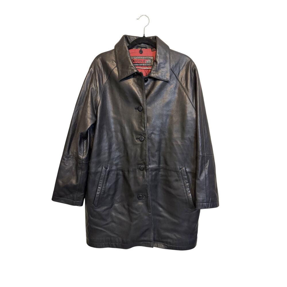Nicole Miller Genuine Leather Car Coat Womens M Black Retro Y2K Cyberpunk Rugged